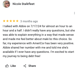 Google review of Puridy Debt Solutions